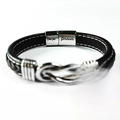 Black woven leather men's bracelet with infinity metal knot and Love You Forever clasp - Steel Color Love You Forever + To My Grandson Card