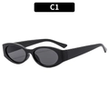 Y2K style retro black small frame sunglasses with wide temples in C1 black finish - Black Frame Grey Lens