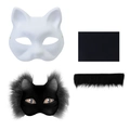 DIY cat face mask set with white base and black furry mask for Halloween cosplay - DIY Paper Pulp Mask And Accessories (Black)