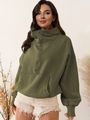 Sweat à capuche femme vert armée avec demi-fermeture éclair et cordon de serrage - Vert Militaire
