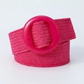 Cinturón trenzado bohemio rosa fucsia con hebilla redonda de resina para mujer - Rosa Rojo