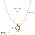 Titanium steel pearl necklace with a golden round pendant and 35cm chain length - Letter O (XL185 Artificial Pearl Gold-colored Necklace)