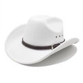 Detailed side view of a white cowboy hat with brown leather belt and metal eyelets - M (56-58cm) / White