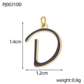 Detail view of a 1.4cm gold-plated letter D enamel pendant with size measurements - Letter D-Black