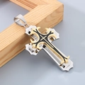 Three-layer cross pendant in silver, gold, and black steel for men's necklace - Style A Two-tone Gold (Pendant Only)