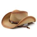 Western straw cowboy hat with brown gradient finish and evil eye pendant detail - M (56-58cm) / Khaki Rust Red Gradient