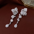 Detail of vintage silver drop earrings with flower zircon pendants on dark velvet - 28# Silver Pin Silver Rhinestone Petal Drop
