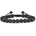 Adjustable black lava stone braided bead bracelet for men and women with cord strap - Volcano