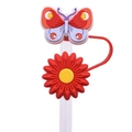 Reusable silicone straw cover with red flower and purple butterfly charms for 8mm straws - Red Purple Butterfly Flower