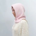 Pink knitted drawstring balaclava hood scarf for winter warmth in minimalist style - Sakura Pink