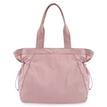 Waterproof nylon tote bag in light pink finish with side drawstring and double handles - Pink