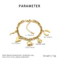Detailed parameter chart for 18K gold plated stainless steel bracelet with diverse charms - Multi-element Lucky Pendant Style (KB205152-SXSJ)