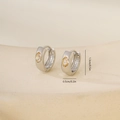 Silver round earrings with yellow oval gemstone and dimension scale 1.3cm in height - One Pair / White Gold (E071316bkb)