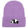 Lavendelfarbene Strickmütze mit süßer Panda-Stickerei für Wärme und Stil im Winter - 54-60cm / Hellviolett