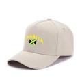 Beige cotton baseball cap with Jamaica text and flag print in a five-panel design - Adjustable / Beige
