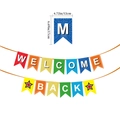 Colorful Welcome Back To School banner with stars and dimensions 4.72 by 6.69 inches - Welcome Back Flag Banner