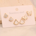 Three pairs of golden stainless steel stud earrings with geometric heart and butterfly motifs - 4# Waterdrop Butterfly Style