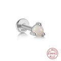 S925 sterling silver flat back stud with round opal stone inlay for piercings - Silver #3 (Round)