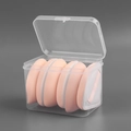 Five pink round cosmetic puffs in a transparent storage case for flawless makeup application - Marshmallow Puff [Triangle]