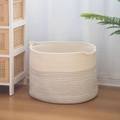 Nordic cotton rope storage basket in white and grey woven texture with double handles - White Curve Short (45*30cm)