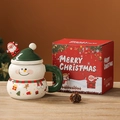 Taza navideña de cerámica de muñeco de nieve con tapa verde y figura de Papá Noel - 400ml / Caja de Color-Taza de Regalo de Muñeco de Nieve