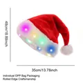 Classic red and white plush Christmas hat with colorful LED lights and sizing measurements - Thick Plush Colorful LED Light Adult