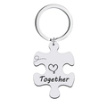 Silver stainless steel puzzle keychain with Together engraving and heart pattern - Together Keychain / Silver