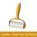 Lint roller set with bright yellow handle and 50-sheet sticky refill for clothing - Sunflower Yellow (1 Handle + 1 Roll - 50 Sheets)