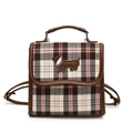 British style plaid mini backpack in pink and brown with dachshund embroidery patch - Pink