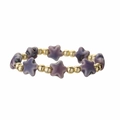 Bracelet fait main en céramique avec étoiles violettes dégradées et perles dorées - Perle de Bronze & Violet