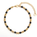Unisex black and gold stainless steel beaded bracelet with heart tag and lobster clasp - Gold+Black 4mm