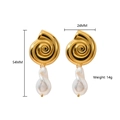 Golden conch shell 18K gold plated earrings with baroque freshwater pearl pendants - E701 (Gold Spiral Snail)