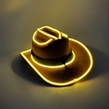 Brown LED cowboy hat with glowing yellow neon light trim for rave party festivals - Pet Hat-Dark Brown Yellow