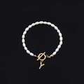 Elegant pearl bracelet with golden OT buckle and sparkling crystal letter Y pendant - Gold Letter Y (SL2013)