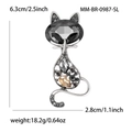 Luxury crystal glass cat brooch with amber and black stones in silver metal frame - Antique Silver