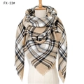 Beige and black plaid pashmina triangle scarf with fringe on a mannequin - 140x140cm / 33# White Camel