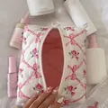 Quilted floral makeup bag with pink bow and rose print in large capacity variant - Pink Bow Rose