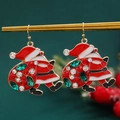 Festive Santa Claus dangle earrings with colorful rhinestones and enamel finish - Rhinestone Santa (2767)