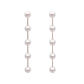 Elegant long rose gold earrings featuring a vertical five-pearl tassel design on white background - Gold