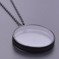 Black stainless steel oval glass locket pendant necklace with matching black chain link - Inner Diameter 35mm / Black