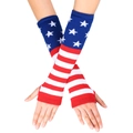 Detail of striped fingerless arm warmers featuring American flag stars and stripes pattern - Stars and Stripes