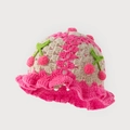 Cappello da pescatore all'uncinetto con ciliegie carine e tesa a volant per bambini - Taglia unica / Rosa Rosso