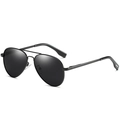 Classic aviator polarized sunglasses with black metal frame and double bridge - Black Frame Black Gray Lens C1