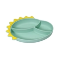 Mint green silicone dinosaur suction plate with 3 compartments for baby feeding - Dinosaur Divided Plate / Light Green