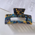 Eleganter großer Haarklammer aus Acetat mit blau-gelbem Schildpatt-Muster - 10.5cm / Blumen Gelb