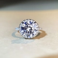 Detailed macro view of 1 carat moissanite ring with halo setting and micro-pave band - US 5 / Classic Halo 3ct-Silver