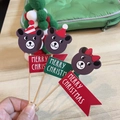 3-piece set of Christmas bear cake toppers with red and green Merry Christmas flags - Merry Christmas Bears