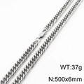 Collana a catena cubana in acciaio argento 6mm di larghezza e 500mm lunga da 37g - 6mm x 500mm