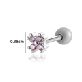 Piercing cartílago flor plateada con cuatro circonitas púrpuras y cierre rosca 0,38cm - Plata Púrpura (HSPJ0175)