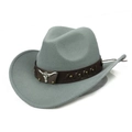 Grey felt cowboy hat with vintage bull head emblem and studded brown leather band - M(56-58cm) / Grey (Woven Bull Head Band)